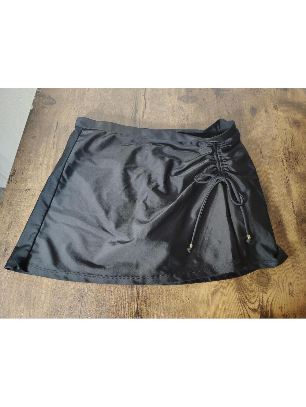 Bathing Suit Skirt Black Sz M Shekini Bow Tie String Gold Accents Swim